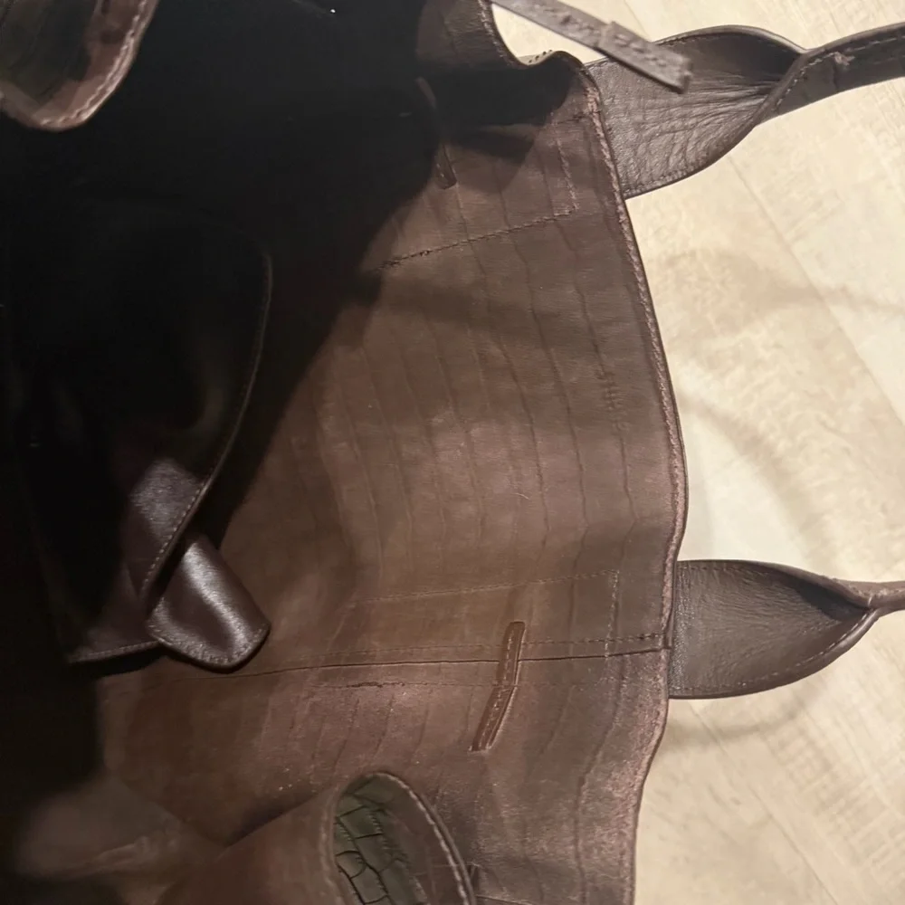 SCHUTZ Dark Brown Croc-Embossed Leather Tote